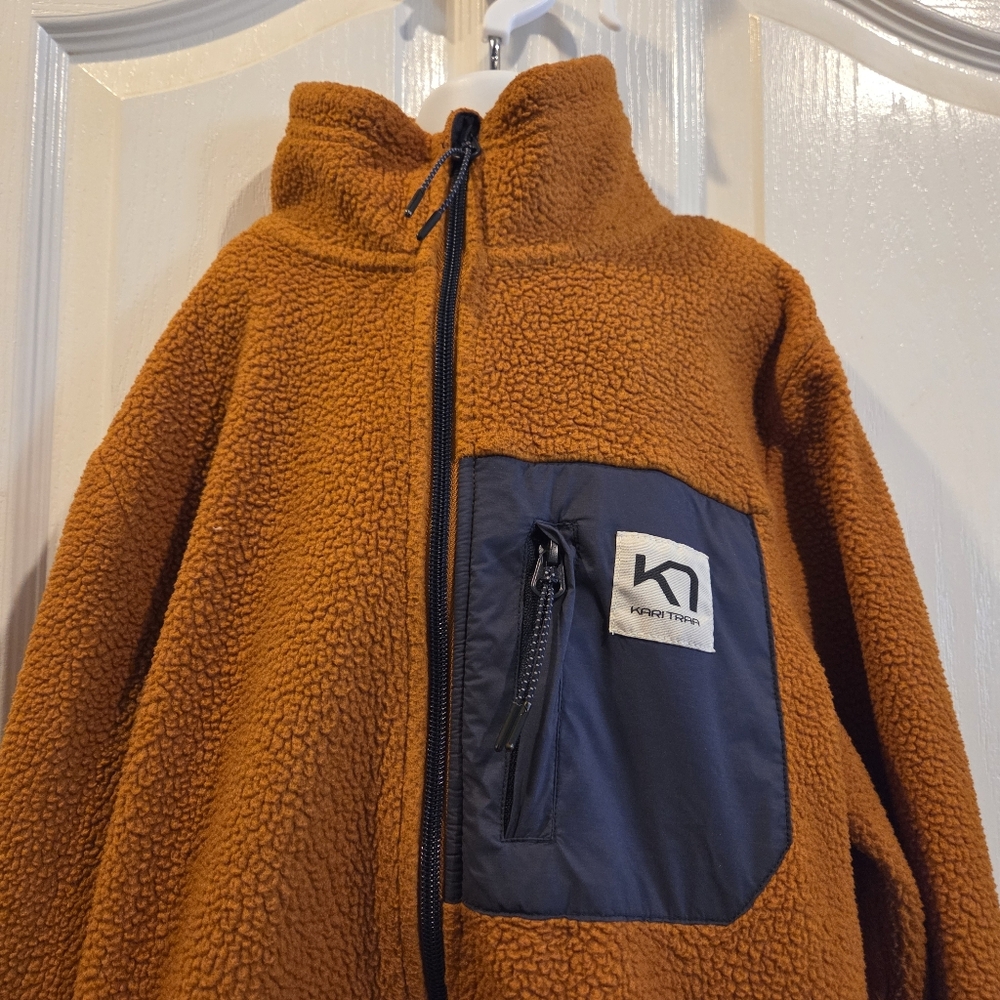 Kari Traa Fleece Sweater Athletic Jacket Full Zip Womens Small Burnt Orange Blue